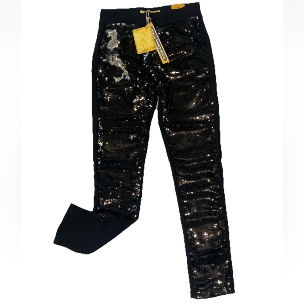 Hybrid And Company Black And Silver Front Sequin Stretch Leggings Small
